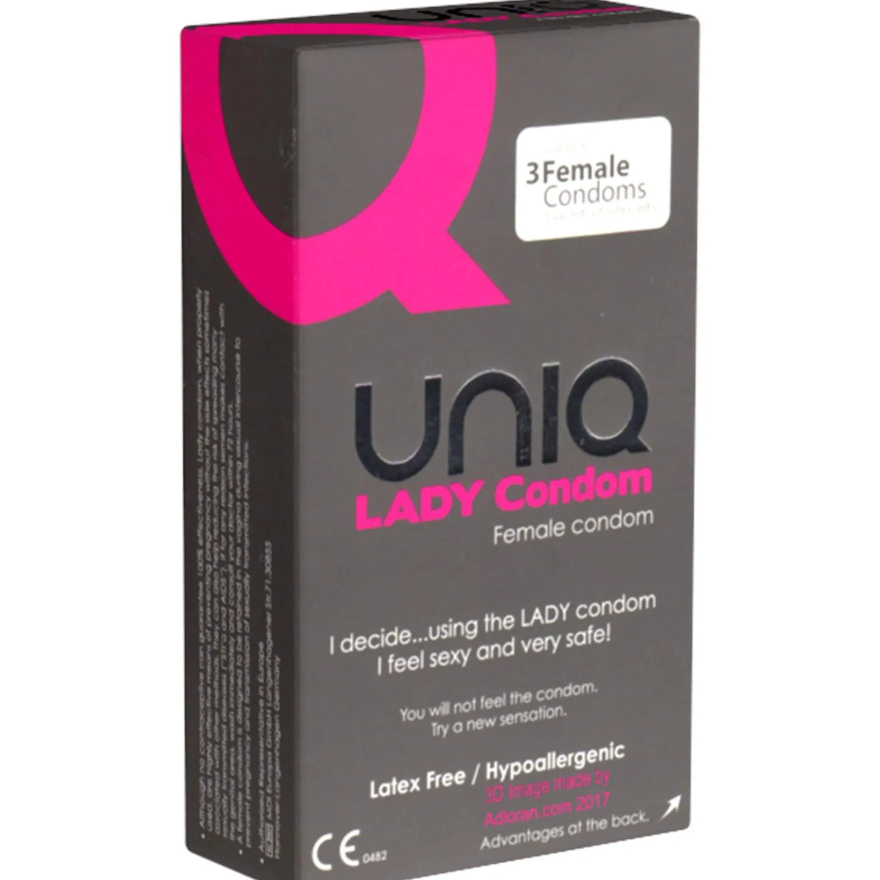 UNIQ Lady Condom lateksittomat naisten kondomit, 3 kpl